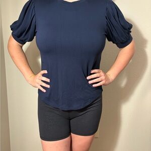 Frame Denim Navy Puff Sleeve Blouse